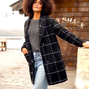 Marine Layer - Liverpool Shawl Collar Coatigan black windowpane, snap buttons